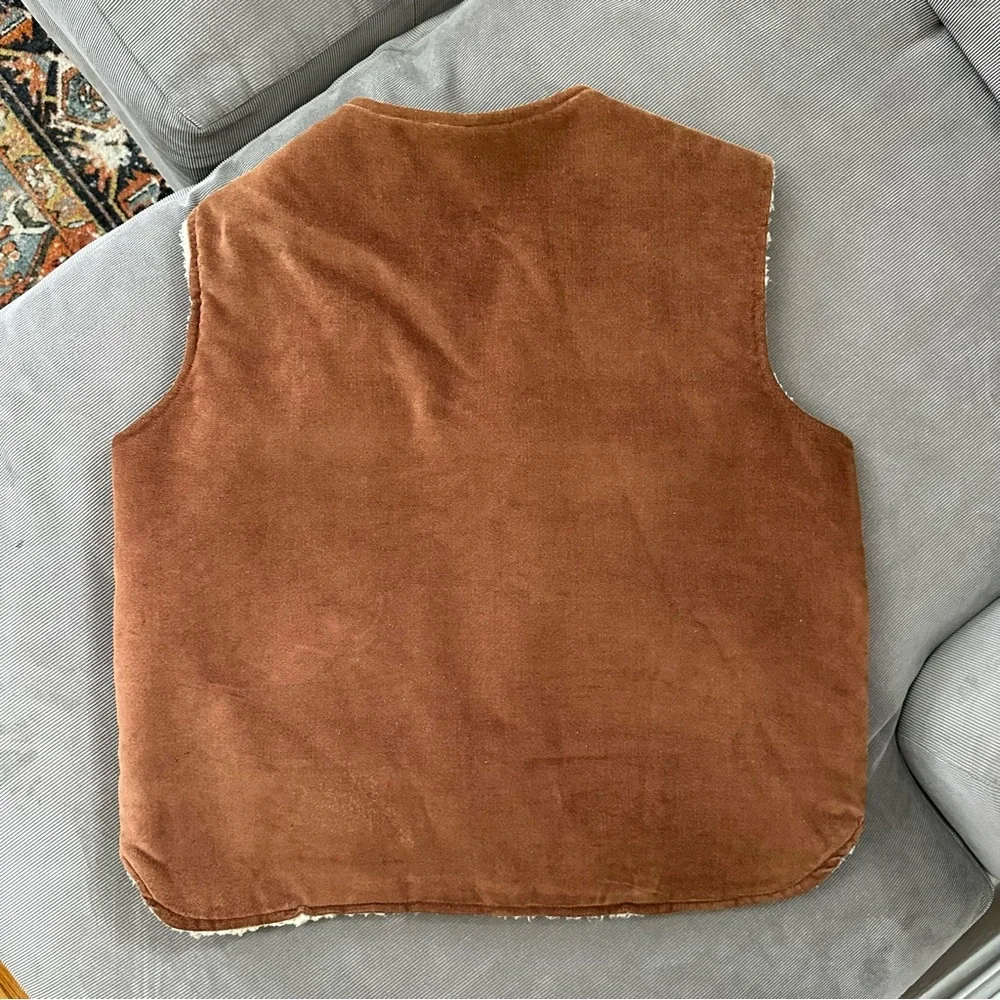 VTG 70s Westwind Sportswear Sherpa Lined Brown Corduroy Velour Vest Mens Medium - Picture 7 of 9